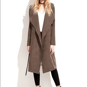 ONLY Suede wrap coat with belt, Taupe Brown size M
